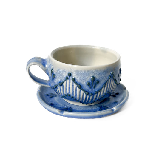 Frosted Blue Teacup and Saucer Set