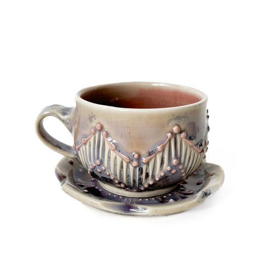 Purple Teacup and Saucer Set