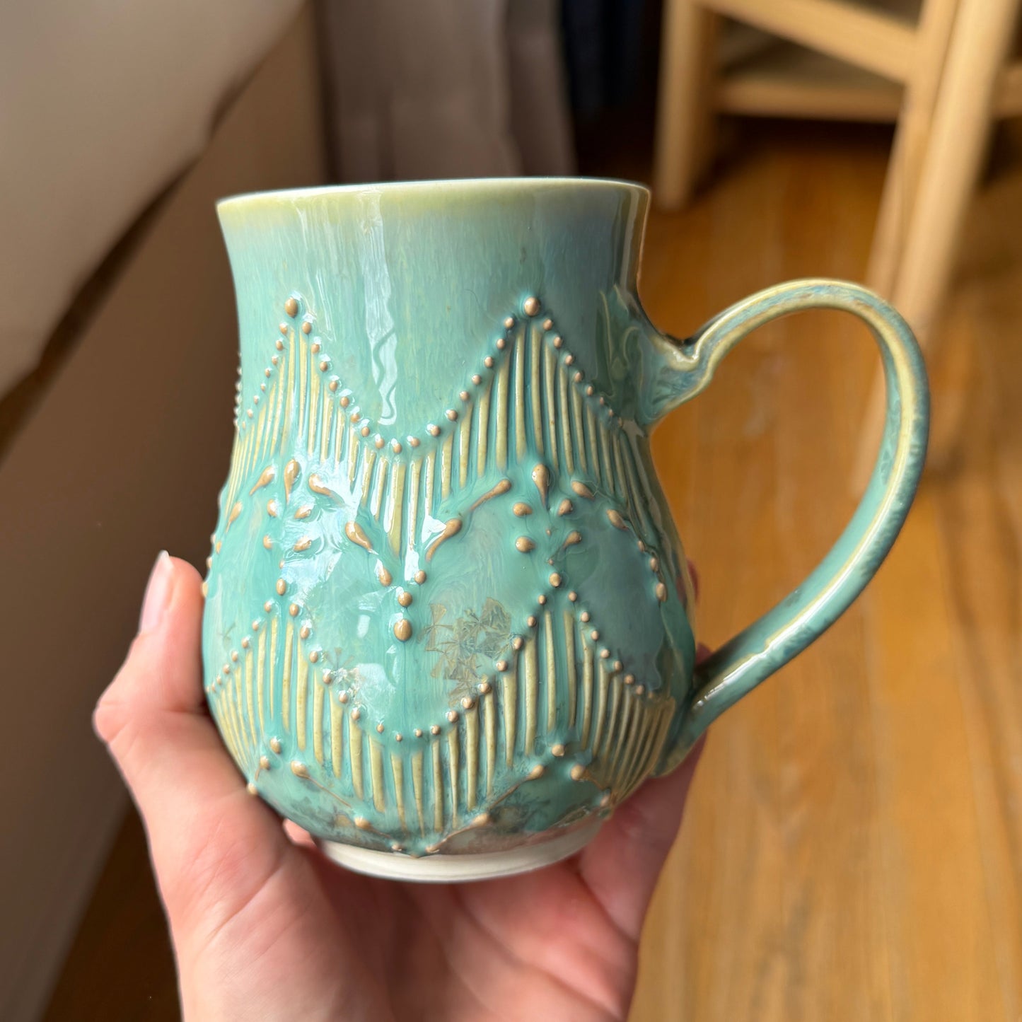 Green Mug with White Liner Glaze