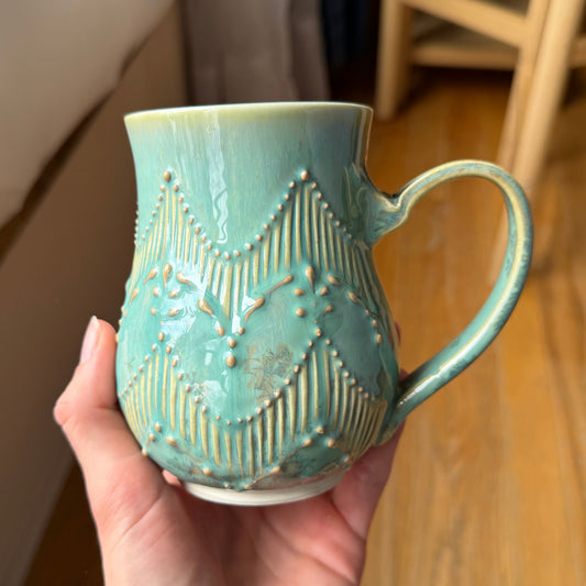 Green Mug with White Liner Glaze