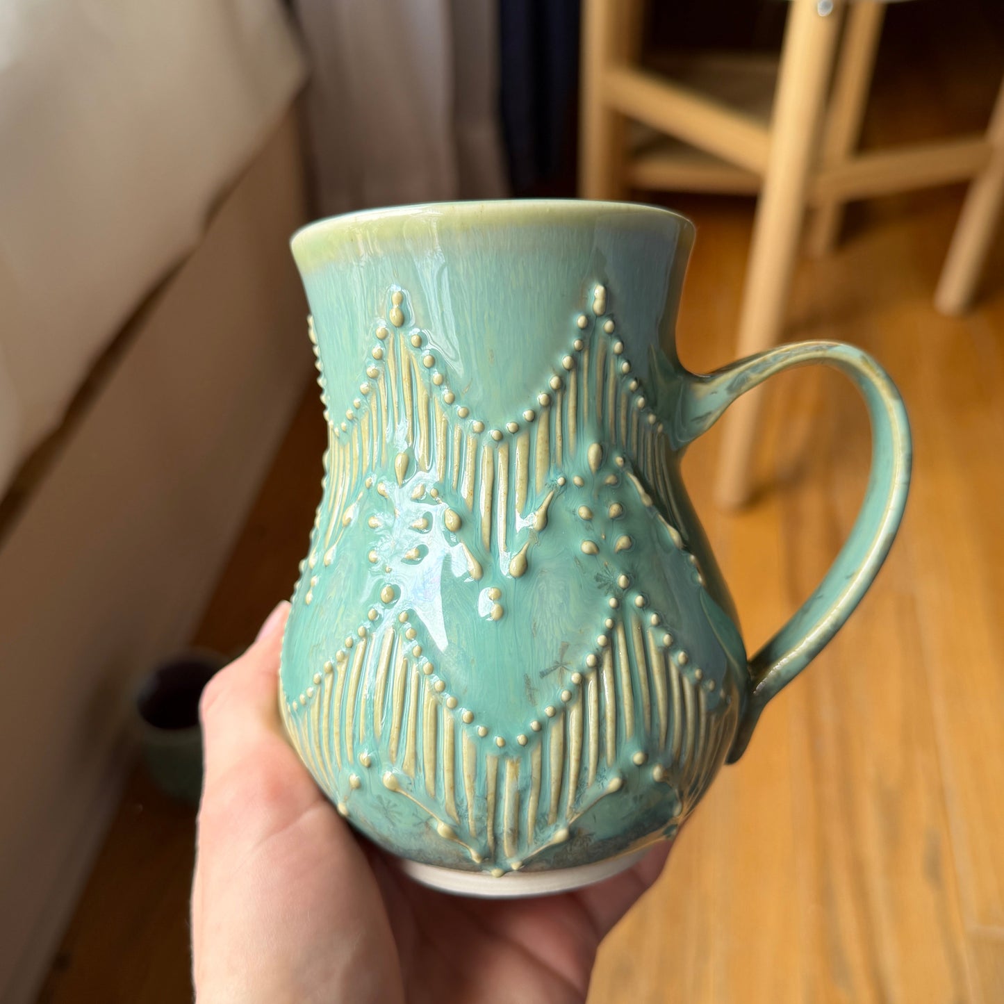 Green Mug with Pink Liner Glaze