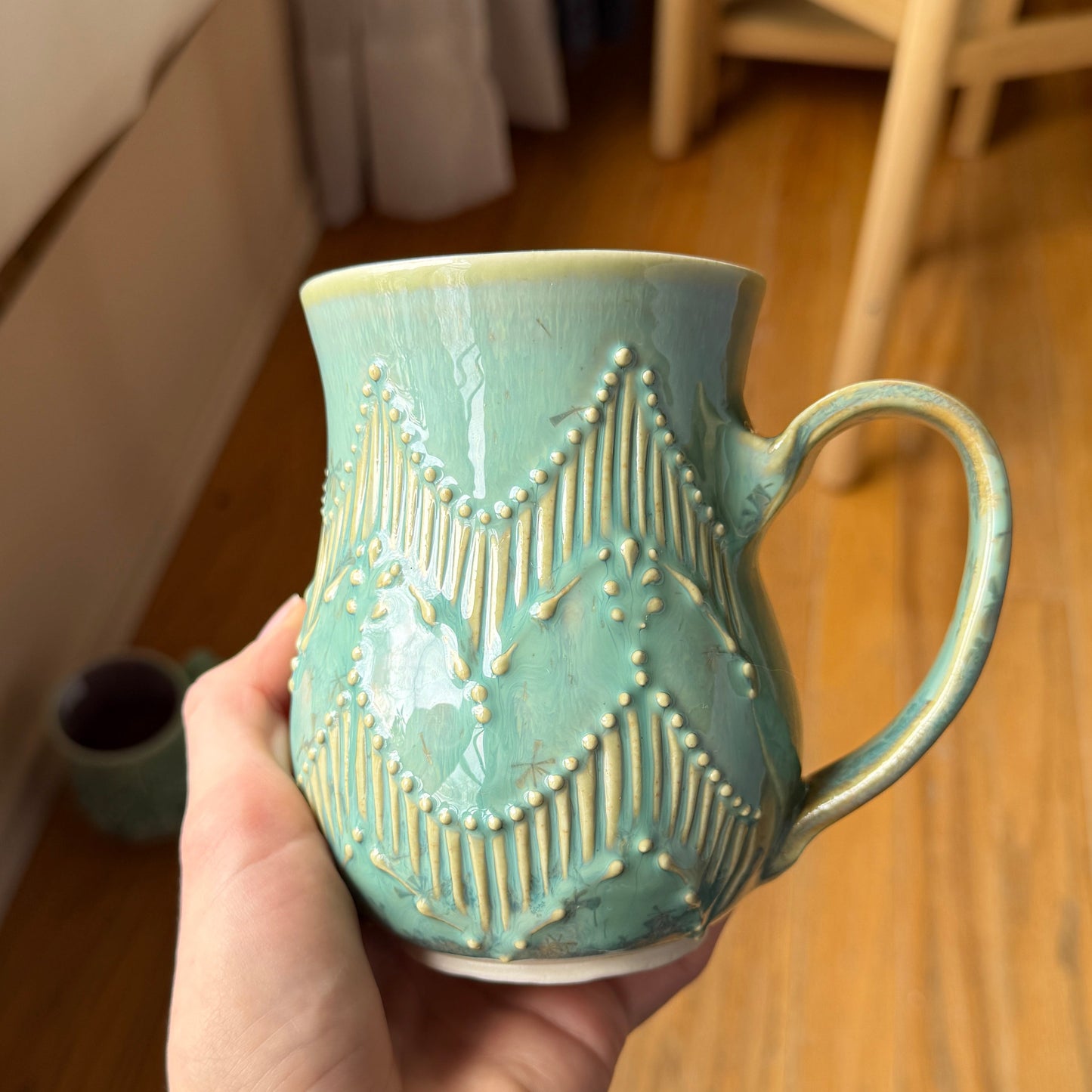 Green Mug with Pink Liner Glaze #2
