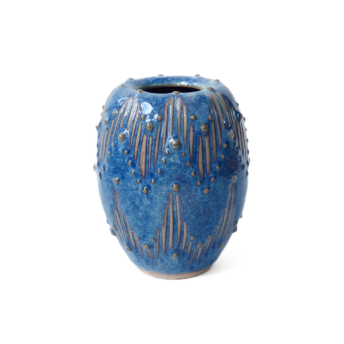 Slumped Rim Glossy Blue Vase